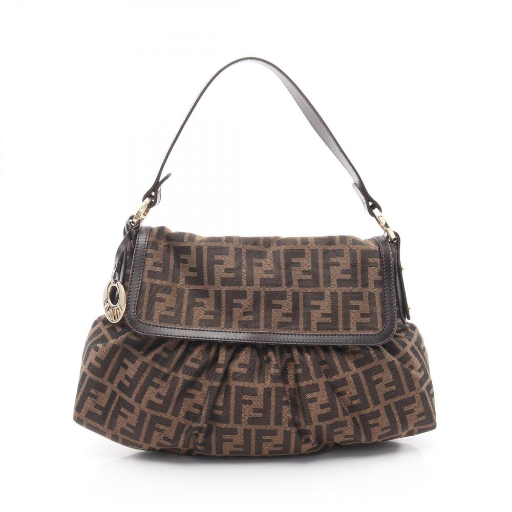 Fendi Zucca Shoulder Bag Canvas Leather Brown